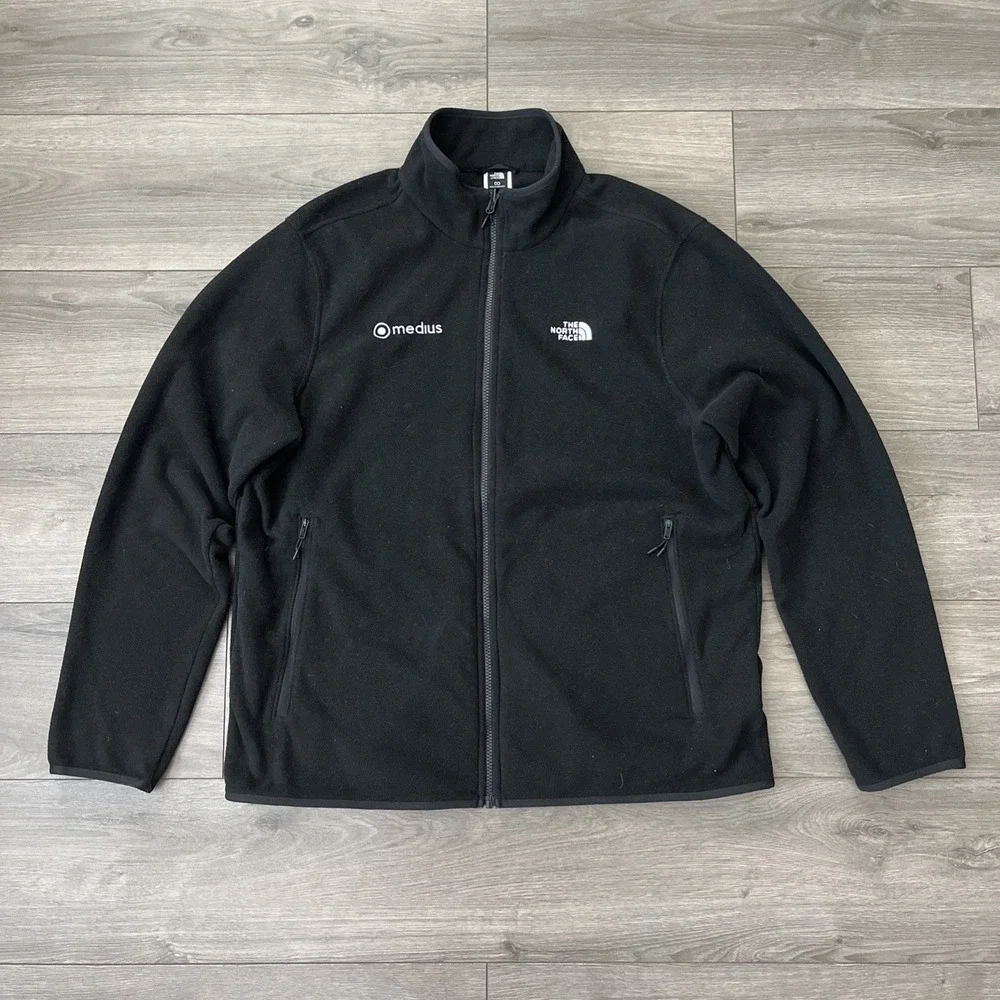 The North Face Mens XL Full Zip Fleece Sweater Black Branded